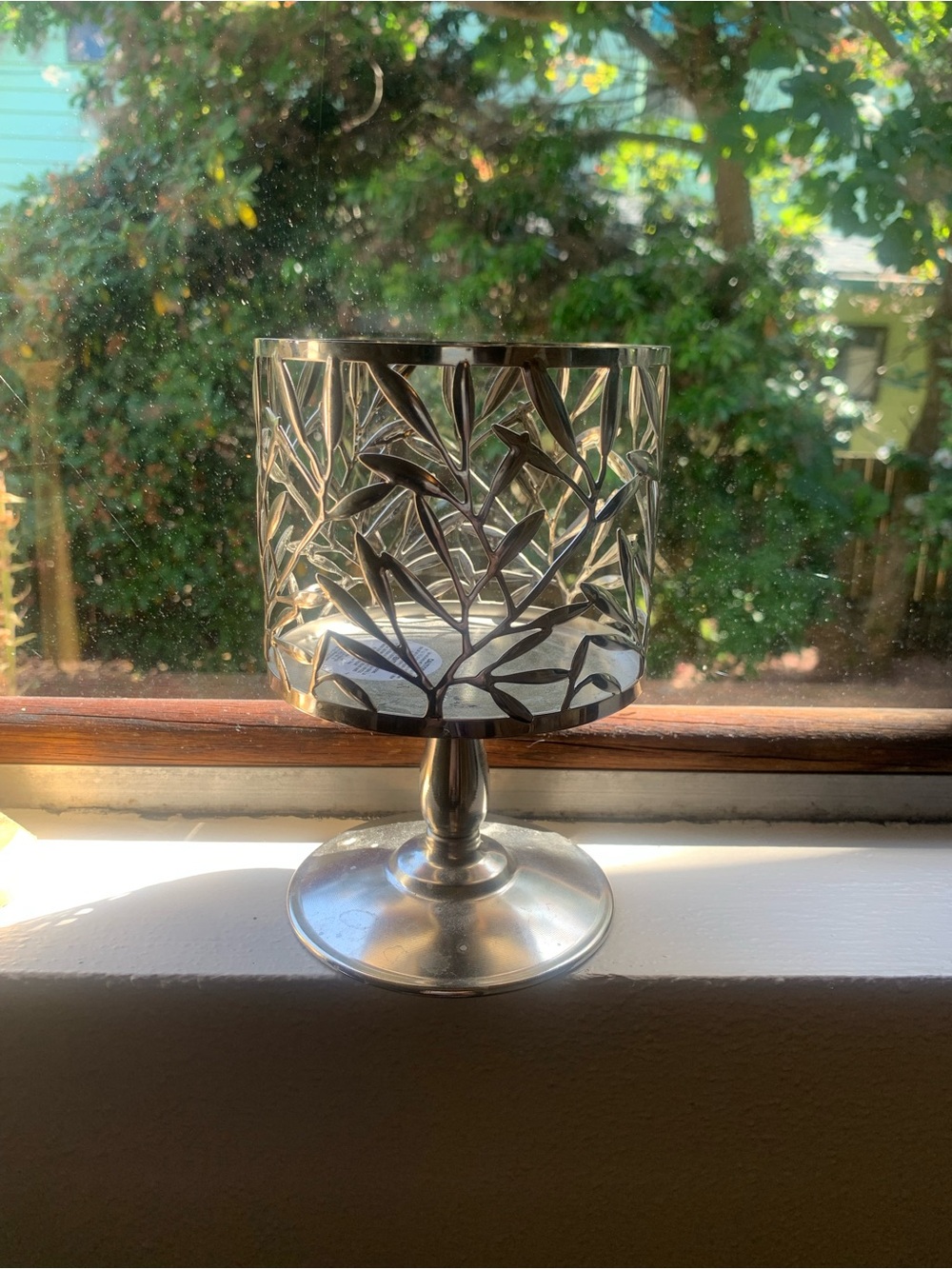 Silver Leaf Pedestal Candle Holder